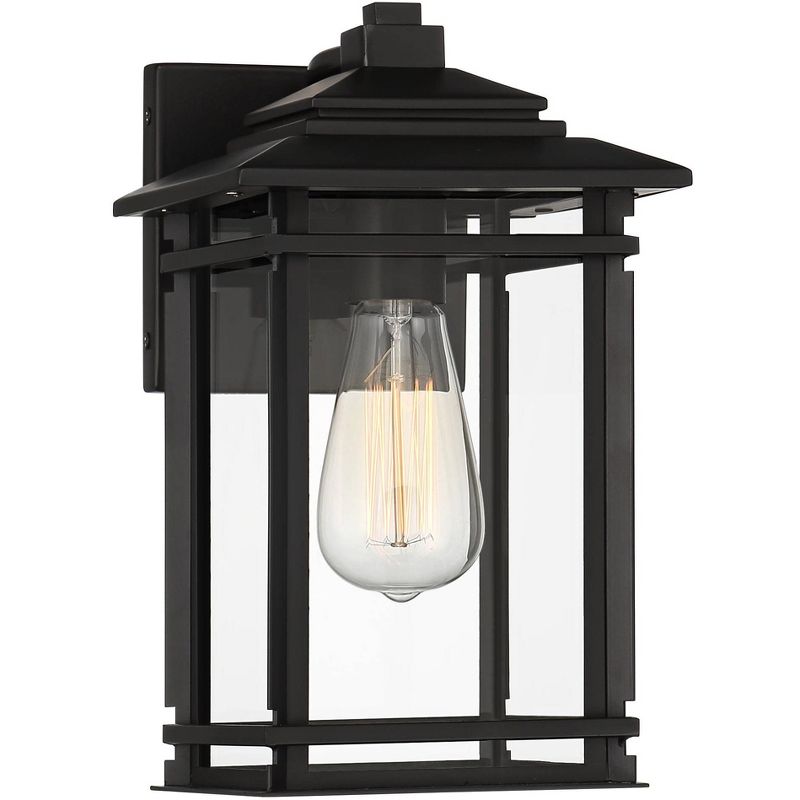 John Timberland North House Mission Outdoor Wall Light Fixture Matte Black Metal 12" Clear Glass Panels for Post Exterior Barn Deck House Porch Yard, 1 of 8