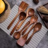 Itopfox Wooden Non-Stick Kitchen Utensil Set - 7-Piece Natural Teak Spatula, Spoon, Salad Fork, and More for Cooking and Serving - 2 of 4