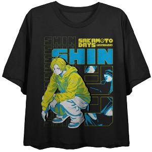 Sakamoto Days Shin Asakura Repeat Name Text Women's Black Crew Neck Short Sleeve T-shirt - 1 of 2