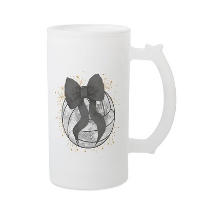 Elanze Designs Freezable Beer Stein Mug With Thumb Grip Handle, 16 Ounce Frosted Glass, Volleyball With Black Bow