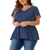 Agnes Orinda Women's Plus Size V Neck Ruffle Sleeve Pleated Peplum Blouses - 2 of 4