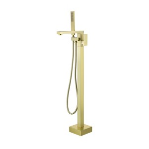 Cobbe Floor Standing Single Handle Tub Faucet with Tub Spout Handheld Shower and 59-Inch Hose Tub Filler Brushed Gold - 1 of 4