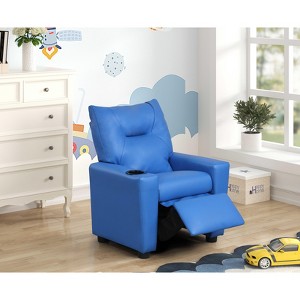LOVMOR Kids Recliner Chair, Kid Upholstered Couch with Cup Holder, Footrest&Backrest, Toddlers Velvet Recliner w/ Headrest&Footrest - 1 of 4