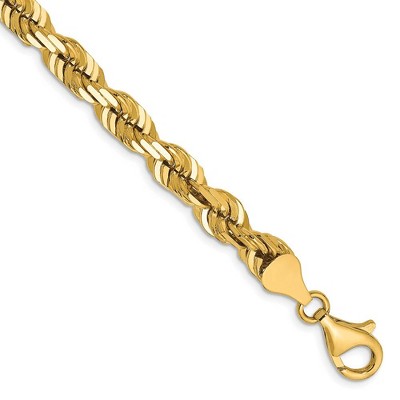 Black Bow Jewelry Men's 14k Yellow Gold 6.5mm D/C Solid Rope Chain Bracelet