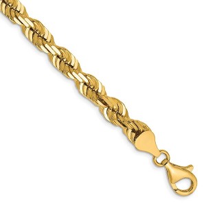 Black Bow Jewelry Men's 14k Yellow Gold 6.5mm D/C Solid Rope Chain Bracelet - 1 of 3