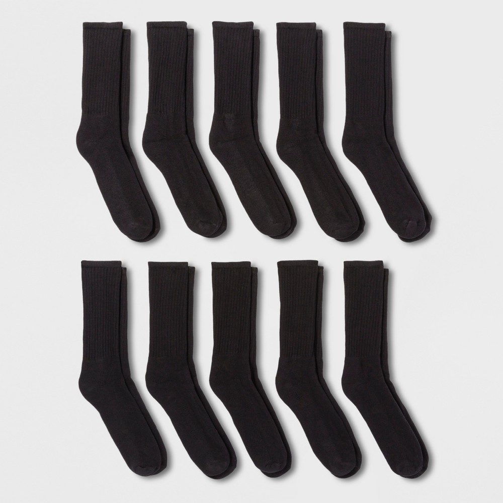 Men's Odor Resistant Crew Socks 10pk - Goodfellow & Co Black 6-12