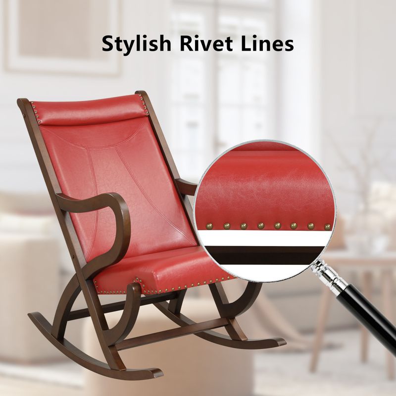 Tangkula Rocking Chair w/ Cushion Ergonomic Backrest &115-Degree Backrest Angle &Curved Armrests for Nursery Living Room Black/Red, 4 of 8