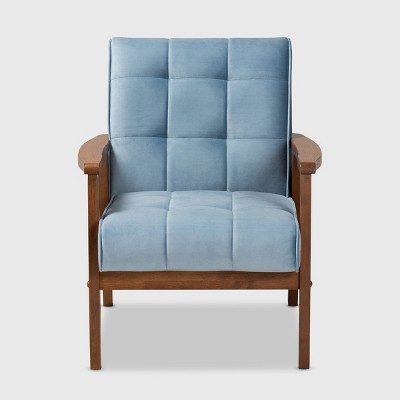 Asta Light Blue Velvet Upholstered Wood Armchair