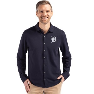 Detroit Tigers Cutter & Buck Advantage Tri-Blend Eco Soft Pique Long Sleeve Knitted Mens Button Up - 1 of 1