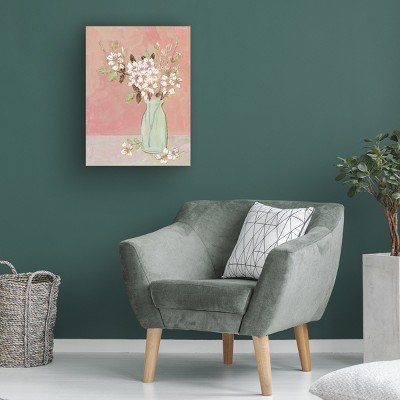 14x19 Pink and Green Floral Canvas Art with Wood Frame