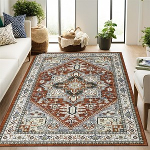 Vintage Area Rugs Machine Washable, Large Rug for Living Room Bedroom, Ultra-Soft Non-Slip Stain Resistant Print Floor Carpet - 1 of 4