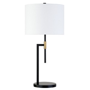 Hudson and Canal 25" Tall Table Lamp with Fabric Shade Matte Black/Brass: Mid-Century Modern, UL Listed, Metal Body - 1 of 4