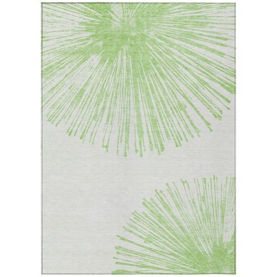 Artichoke Green And Ivory Abstract Washable Indoor Outdoor Area Rug