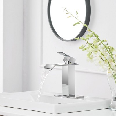 Polished Chrome Single-Handle Waterfall Bathroom Faucet with Drain
