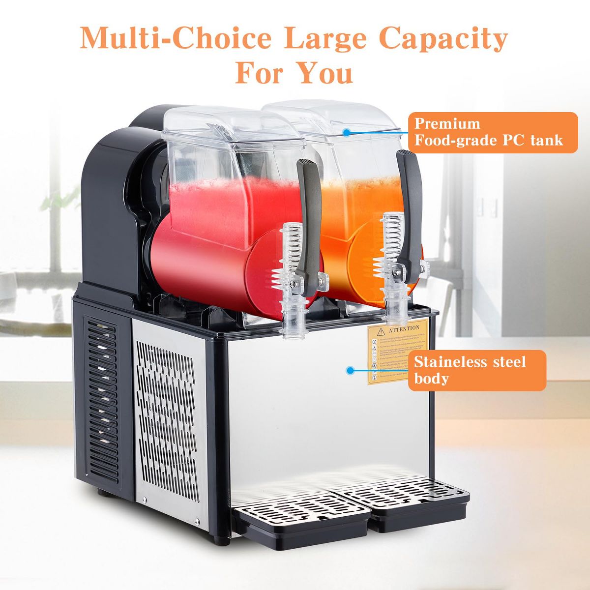 High-Capacity Dual-Tank Frozen Drink Maker, Self-Cleaning Stainless Steel Slushie Machine for Cafes Bars Restaurants - thumbnail 4