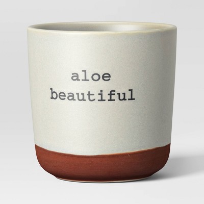 4" Wide Aloe Beautiful Saying Stoneware Outdoor Planter Pot Light Gray - Threshold™