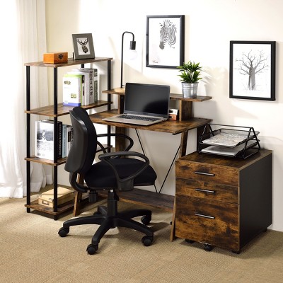 XIYUYEU Home Office Desk Simple Computer Desk with Desktop Shelf and Bottom Shelf for Office, Study