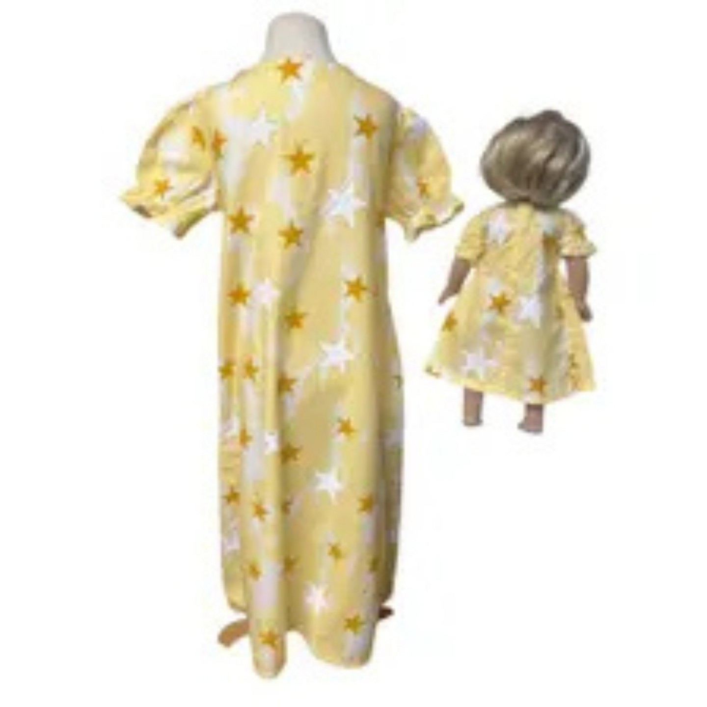 Детские пижамы Doll Clothes Superstore Matching Girl Size 6 & 18 Inch Doll Nightgowns – Yellow & Gold Star Print, цвет: Жёлтый — фото 4