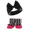 Hudson Baby Infant Girl Headband and Socks Giftset, Pink Black, One Size - 4 of 4