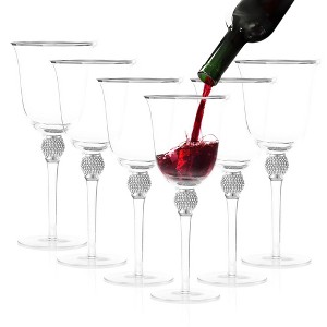 Berkware Classy Rhinestone Embellished Long Stem Rose Wine Glasses with Elegant Rim Design - 18oz - 1 of 4