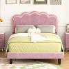 Full/Queen Size Velvet Upholstered LED Bed Frame with Elegant Flowers Headboard, Pink 4S - ModernLuxe - 2 of 4