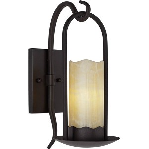 Franklin Iron Works Hanging Onyx Rustic Wall Light Sconce Espresso Bronze Hardwire 6 1/2" Fixture Faux Candle Glass Shade for Bedroom Bathroom Vanity - 1 of 4