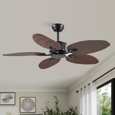 50 Inch Tropical Ceiling Fan with Light and Remote Glass Light Cover Palm Leaf Blades