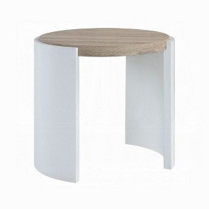 Royal Hampton Side End Table, White High Gloss Wood, Brown Top, Oval 26 Inch - 1 of 4