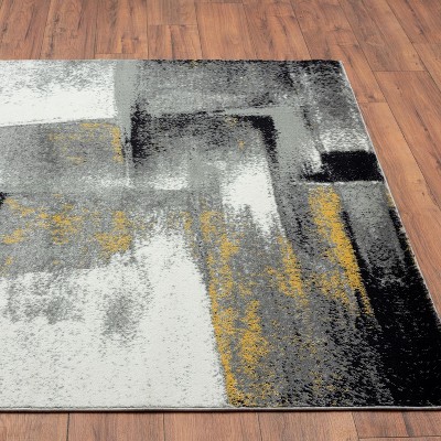 Gray 2x7 Abstract Brushstrokes Stain-Resistant Area Rug