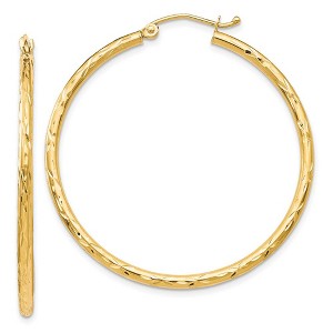 Black Bow Jewelry 2mm 10k Yellow Gold Textured Round Hoop Earrings, 41mm (1 5/8 Inch) - 1 of 4