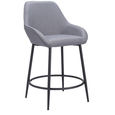 Counter Stool – 38.6" H With Gray Polyester Seat & Powder-Coated Steel Frame (Set of 2) By Zuo Modern