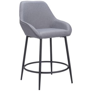 Counter Stool – 38.6" H With Gray Polyester Seat & Powder-Coated Steel Frame (Set of 2) By Zuo Modern - 1 of 4