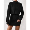 Women's Dress Ribbed Turtleneck Long Sleeve Bodycon Dress - 2 of 4