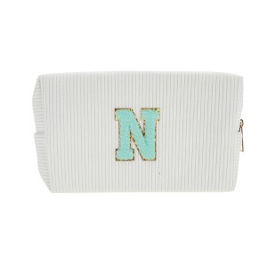 Unique Bargains Portable Corduroy Rectangular Letter Makeup Bag White 1 Pc - 1 of 4
