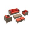Chic Crate - Duponta 6-Piece All-Weather Wicker Sectional Set with Orange Cushions & Table - 2 of 4