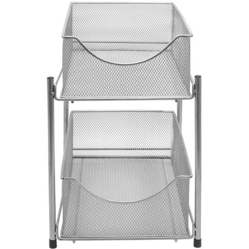 2-Tier Under Sink Storage Sliding Basket Organizer Drawer 2 Pack, Silver 