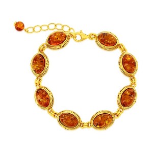 Simona Sterling Silver, Oval Amber, Designed Outline Bracelet - Brown - 7+1.5 Inch - 1 of 3