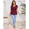 Womens Plus Size Ruffle Peplum Tops Summer Short Sleeve Casual Blouse V Neck T Shirts - 4 of 4