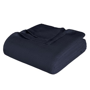 HomeRoots 50" X 60" Navy Blue Cotton Woven Chevron Throw Blanket - 1 of 4