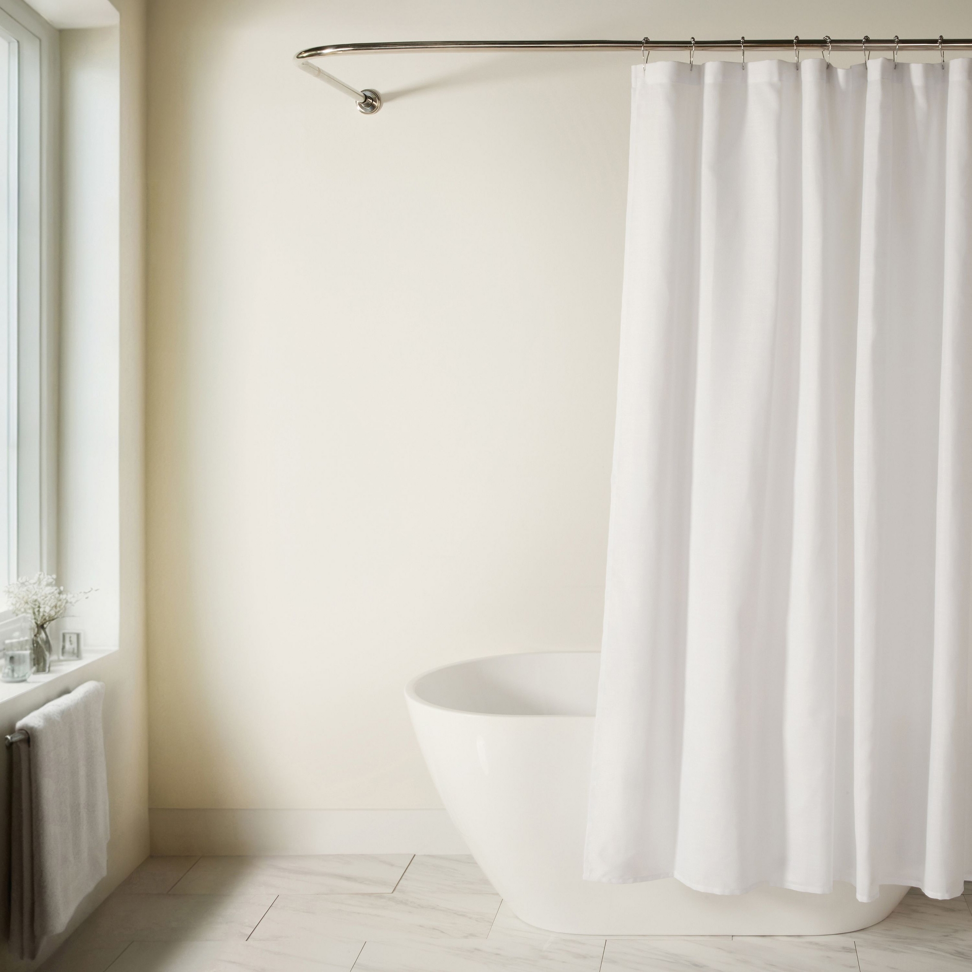 Linen-Look Solid Shower Curtain – 72" x 72" Polyester, Neutral Bathroom Decor - Becky Cameron, White