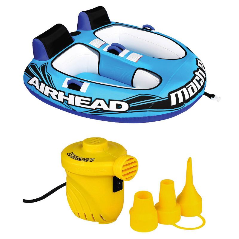 Airhead Mach 2 Inflatable 2-Rider Cockpit Towable Tube and 12V Portable Air Pump, 1 of 7