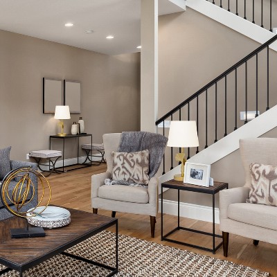 Set of 2 Gold Metal Table Lamps with White Fabric Drum Shades