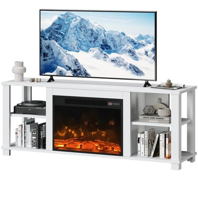 LACOO 59" TV Stand with Open Shelves and Fireplace
