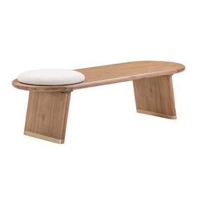 TOV Furniture Samantha Acacia Bench with Boucle Seat in Cognac