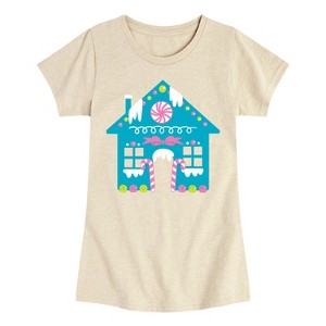 Girls' - Instant Message - Cute Gingerbread House Fitted Short Sleeve Graphic T-Shirt - 1 of 4