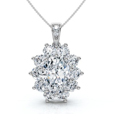 Pompeii3 Certified 8 1/2Ct Oval Diamond Pendant 14k Gold Lab Created 1.25" Tall