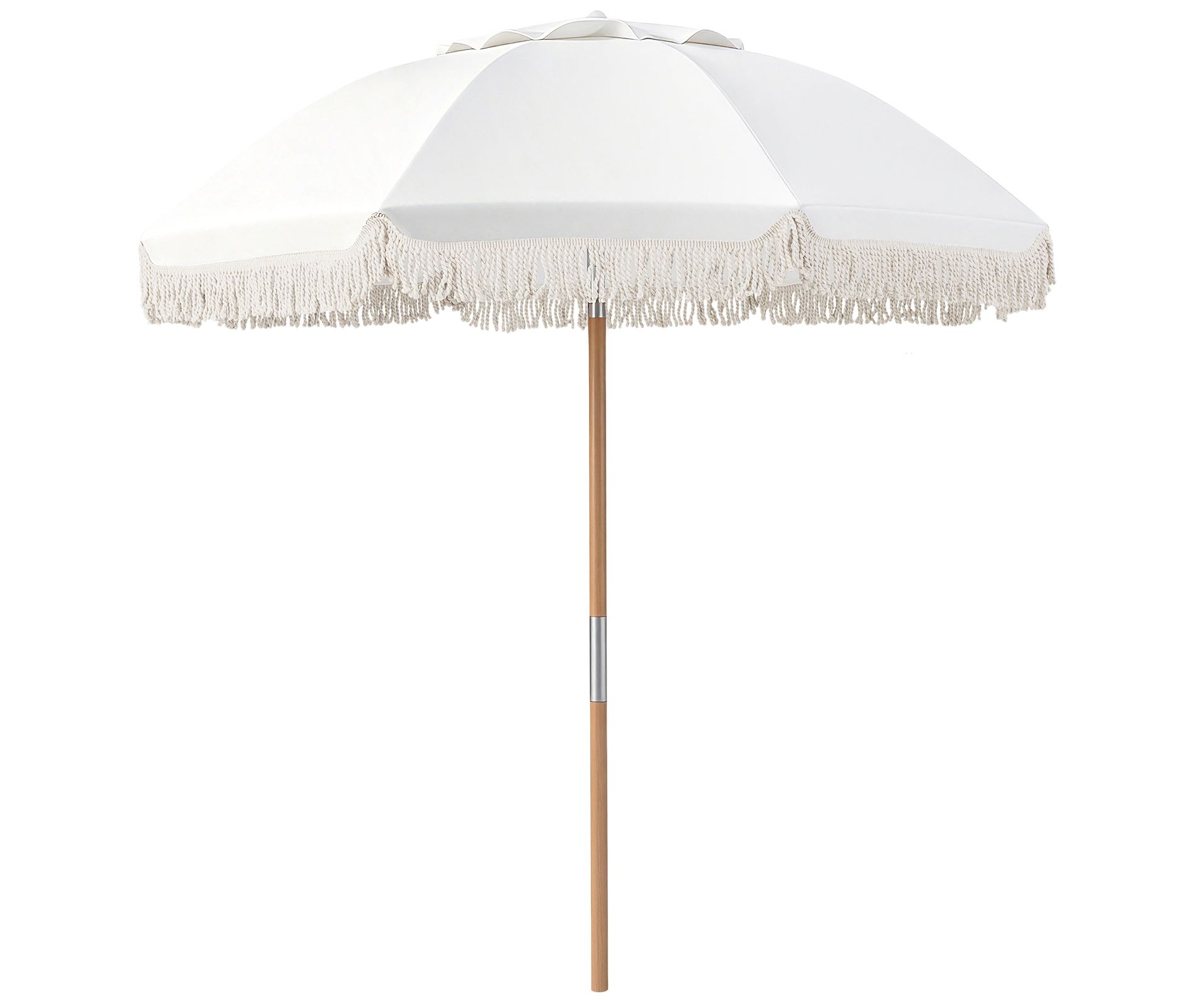 Costway 6 FT Patio Umbrella with Fringe, Tassel Market Table Umbrella with Push Button Tilt White/Off-White