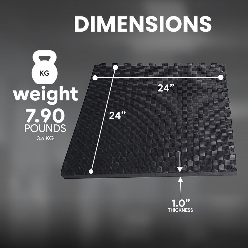 BalanceFrom Fitness 1 Inch Thick High Density Non Slip EVA Foam Puzzle Interlocking Home Gym Exercise Floor Mat for Hard Floors, 24 Square Feet, Black, 4 of 7