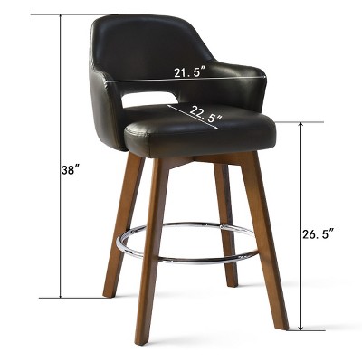 Edward Black Faux Leather Swivel Bar Stool with Rubberwood Legs