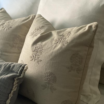 Square Embroidered Floral Decorative Throw Pillow Light Beige ...